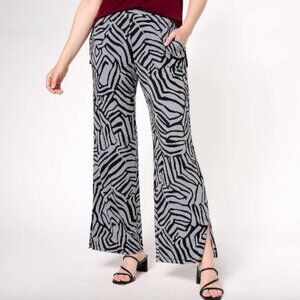 Susan Graver Regular Printed Liquid Knit Pants with Slits , Grey Sz a607351